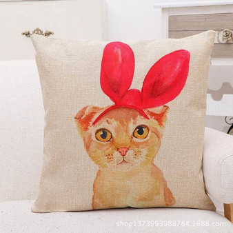 Cute Lovely Cat Decorative Cushion Cover Cotton Linen Square Throw Pillow Cover 45x45CM Pillow Case