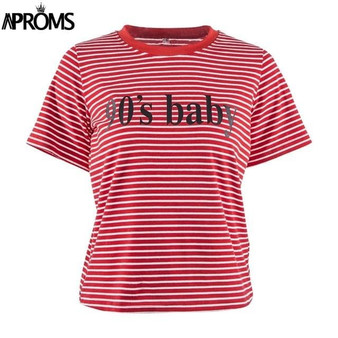 Aproms Retro Red White Stripe Tee Women Short Sleeve Basic T-shirt  Summer 2018 Casual Streetwear