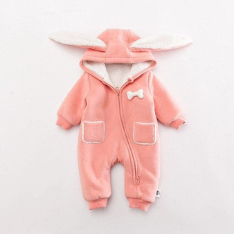 Long ear bunny baby girl romper winter fleece kids outwear pink baby jumpsuit hooded Warm Costumes Infant Girl Clothes Snowsuit