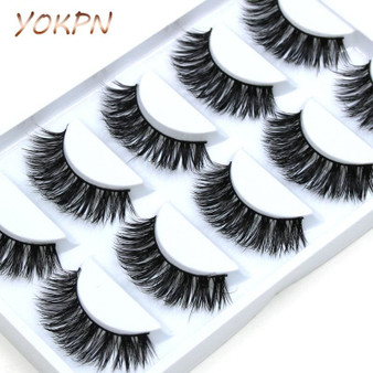 YOKPN 5 pairs Handmade Cotton Stalk Water Mink False Eyelashes Cross Messy Dense Natural Eye Lashes