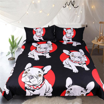 BeddingOutlet Bulldog Bedding Set Black and Red Quilt Cover With Pillowcases Cartoon Pug Dog Home