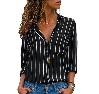 VenusFox Striped Long Sleeves V Neck Blouse Womens Tops And Blouses