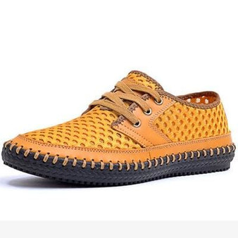 2017 Summer Breathable Mesh Shoes Mens Casual Shoes Genuine Leather Slip On Brand Fashion Summer