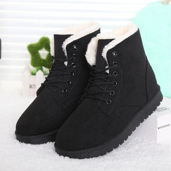 Women Boots Snow Warm Winter Boots Women Shoes Lace Up Fur Ankle Boots Ladies Winter Shoes Black