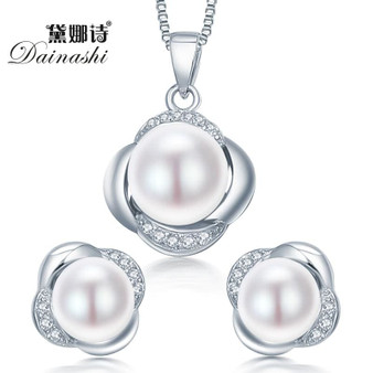 Dainashi 925 sterling silver jewelry set earring/necklace pearl jewelry for women