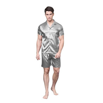 Tony&Candice Men's Silk Pajamas Satin Sleepwear Short Sleeves Pajamas Set In Summer Soft Nightgown