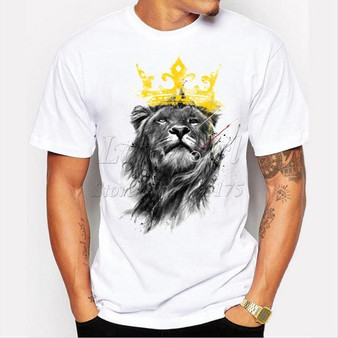 men's lastest 2017 fashion short sleeve king of lion printed t-shirt funny tee shirts Hipster O-neck