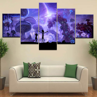 Home Decorative Canvas HD Prints 5 Pieces Anime Rick and Morty Painting Modular Picture Wall Artwork Poster for Bedroom Framed