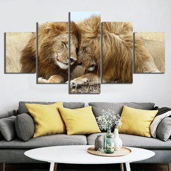 Hd Prints Picture Wall Artwork Modular 5 Pieces Animal Lion Painting Modern Canvas Poster for Living Room Home Decoration Framed