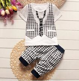 BibiCola summer baby boys clothing set toddler children sport suit set 2Pcs lattice gentleman