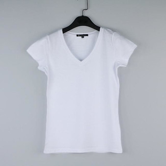 High Quality V-Neck 15 Candy Color Cotton Basic T-shirt Women Plain Simple T Shirt For Women Short