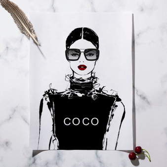 Paris Glasses Fashion Girl Wall Art Black White Nordic
