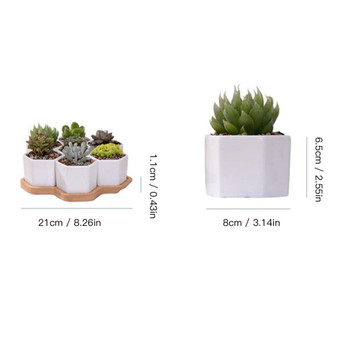 7 Pack White Ceramic Small Hexagonal Succulent Cactus Flower Plant Pot With Tray for Planter Pots Indoor