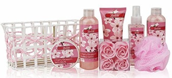 Bath and Body - Spa Gift Baskets for Women & Girls, Cherry Fragrance, Spa Kit