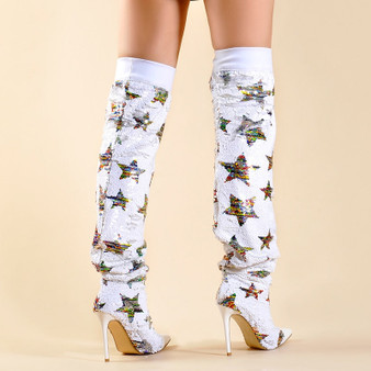 Amour Moon & Stars Sequin Over the Knee Boots