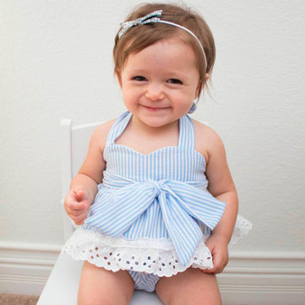 Baby Blue Striped Ruffle 3 Piece Outfit