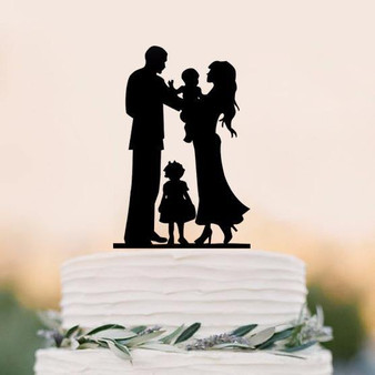 Wedding Cake Topper (Sweet Home Family Love /Little Girl Daughter Baby)[Bride, Groom & 2 Kids]