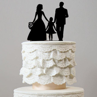 Wedding Cake Topper (Bride, Groom &1 Daughter) - Girl / Blended Family