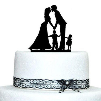 Engagement Wedding Cake Topper (Family Children Son Daughter Boy Girl)[Bride, Groom & 2 Kids]