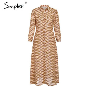 Simplee Bohemian long party dress Floral print geometric women vintage dress Elegant office lady autumn winter dress vestidos