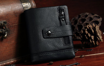 Slim Genuine Leather Mens Zipper Wallet