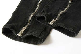 Distressed Biker-Knee Black Jeans with Front Zip Detail