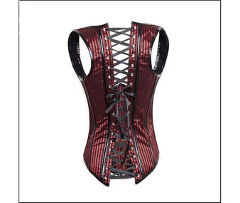 Gothic Steampunk Striped Red Black Underbust Corset Top Small Plus Size