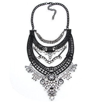 Vintage Fashion Statement Necklace in Black and Silver