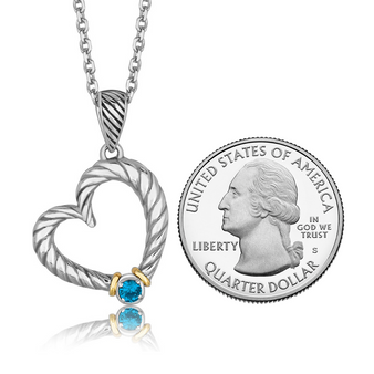 Heart Necklace Sterling Silver | Womens Heart Pendant w/ Blue Topaz