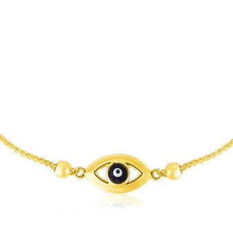 Evil Eye Bracelet 14K Gold - Adjustable, Bolo Type