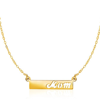 Mom Necklace 14K Gold | Horizontal Bar Mom Pendant