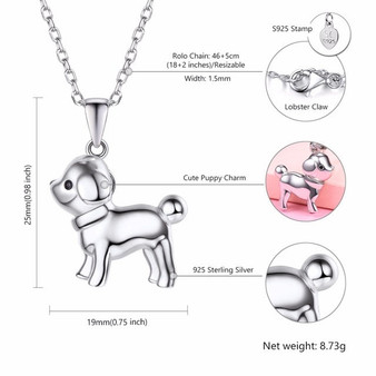 Dog Necklace Sterling Silver | Womens Cute Puppy Pendant