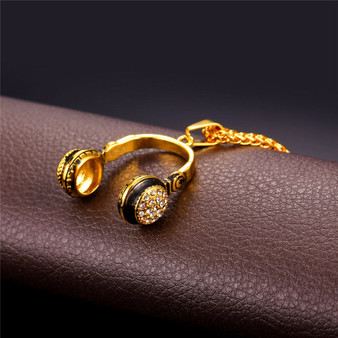 Music Headphone Necklace Stainless Steel Gold Silver
