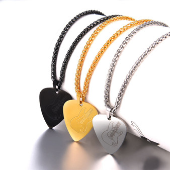 Guitar Pick Necklace Stainless Steel - Gold, Silver, Black