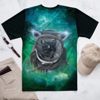 Proud Space Cat on Green Nebulus - Men's T-shirt