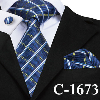 Blue Stripe Silk Jacquard Necktie and Hanky Cufflinks Set