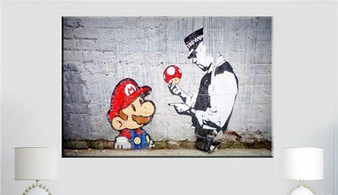 Banksy Graffiti Painting Mario Brothers Collectible Artwork Canvas Wall Print
