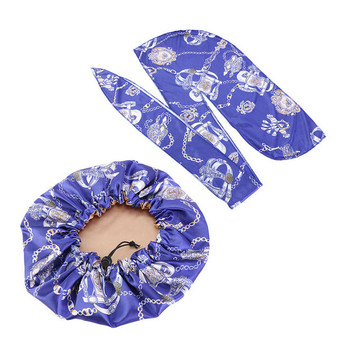 Reversible Royal Blue Chains Silky Durag & Bonnet Set