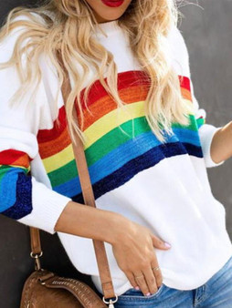 Women's Going out T-shirt Color Block Long Sleeve Round Neck Tops Basic Top White