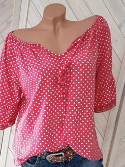 Women's Plus Size Blouse Shirt Polka Dot Print V Neck Tops Streetwear Basic Top Black Blue Red-832