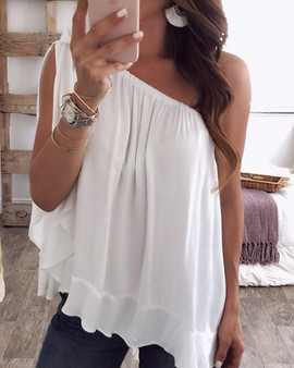 Women's Blouse Shirt Solid Colored Ruffle One Shoulder Off Shoulder Tops Basic Top White Black Blue-830