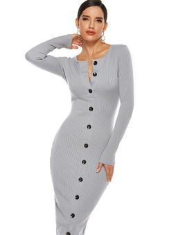 Women's Sheath Dress Midi Dress - Long Sleeve Solid Color Fall Work Hot Elegant Black Gray S M L XL