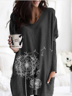 Women's T-shirt Blouse Shirt Floral Solid Colored Flower Long Sleeve Round Neck Tops Loose Basic Top Black Blue Gray