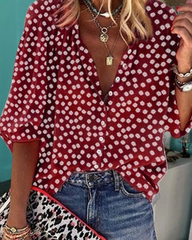 Women's Blouse Shirt Polka Dot Floral Flower Long Sleeve Round Neck V Neck Tops Casual Basic Top White Black Yellow-818