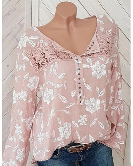 Women's Blouse Shirt Floral Flower Long Sleeve Print Round Neck Tops Basic Top Black Blue Red-809