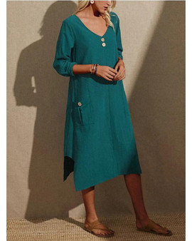 Women's A-Line Dress Midi Dress - Long Sleeve Solid Color Spring Fall V Neck Hot Casual Going out Slim Green S M L XL XXL 3XL