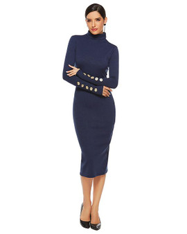 Women's Sheath Dress Midi Dress - Long Sleeve Solid Color Fall Hot Sexy Blue Wine Gray S M L XL XXL 3XL 4XL 5XL