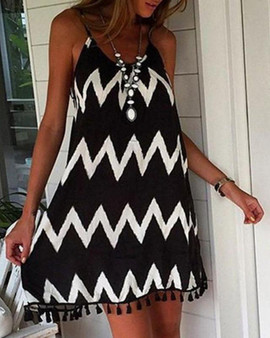 Women's Strap Dress Short Mini Dress - Sleeveless Geometric Hot Elegant Slim Black S M L XL XXL