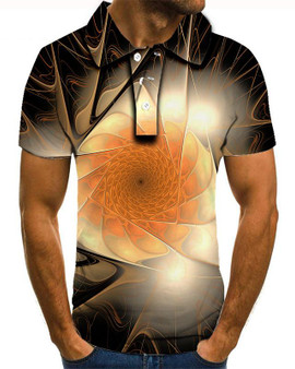 Men's Polo 3D Print Graphic Optical Illusion Print Short Sleeve Daily Tops Basic Brown