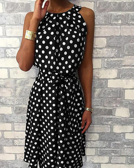 Women's Sheath Dress Knee Length Dress - Sleeveless Polka Dot Hot Elegant Slim Black Yellow Wine Green Navy Blue Gray S M L XL XXL 3XL 4XL 5XL